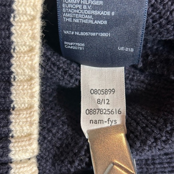 Tommy Hilfiger Sweater Mens‎ Large Blue Red Embroidered Spell Out Full Zip VTG - Picture 12 of 13